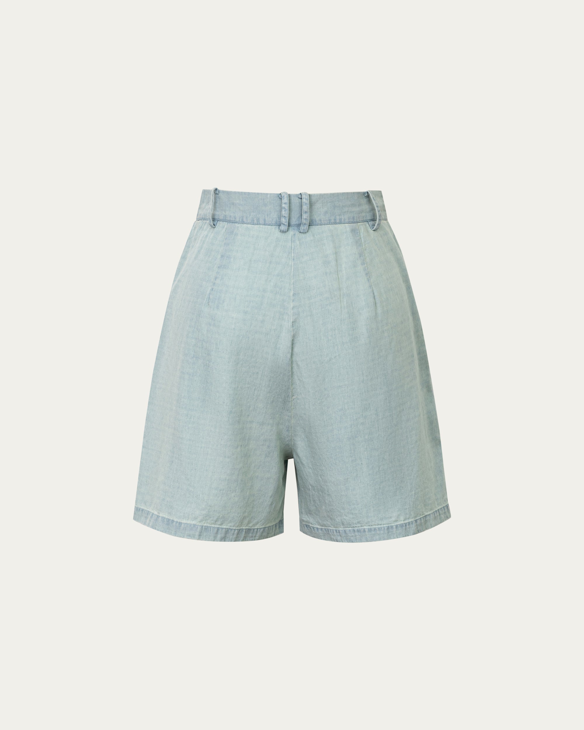 Juana Lyricist Pleated Shorts chambray blue (Sustainable Tencel–Cotton–Hemp) ghost back showing clean finish