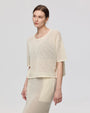 Juana Marina Crochet Tee Cream (sustainable cotton–hemp) on model showing oversized crewneck and boxy fit