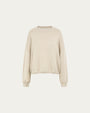 Nilo Knitted Hemp Crewneck (beige) on ghost mannequin, front view highlighting classic neckline and drape.