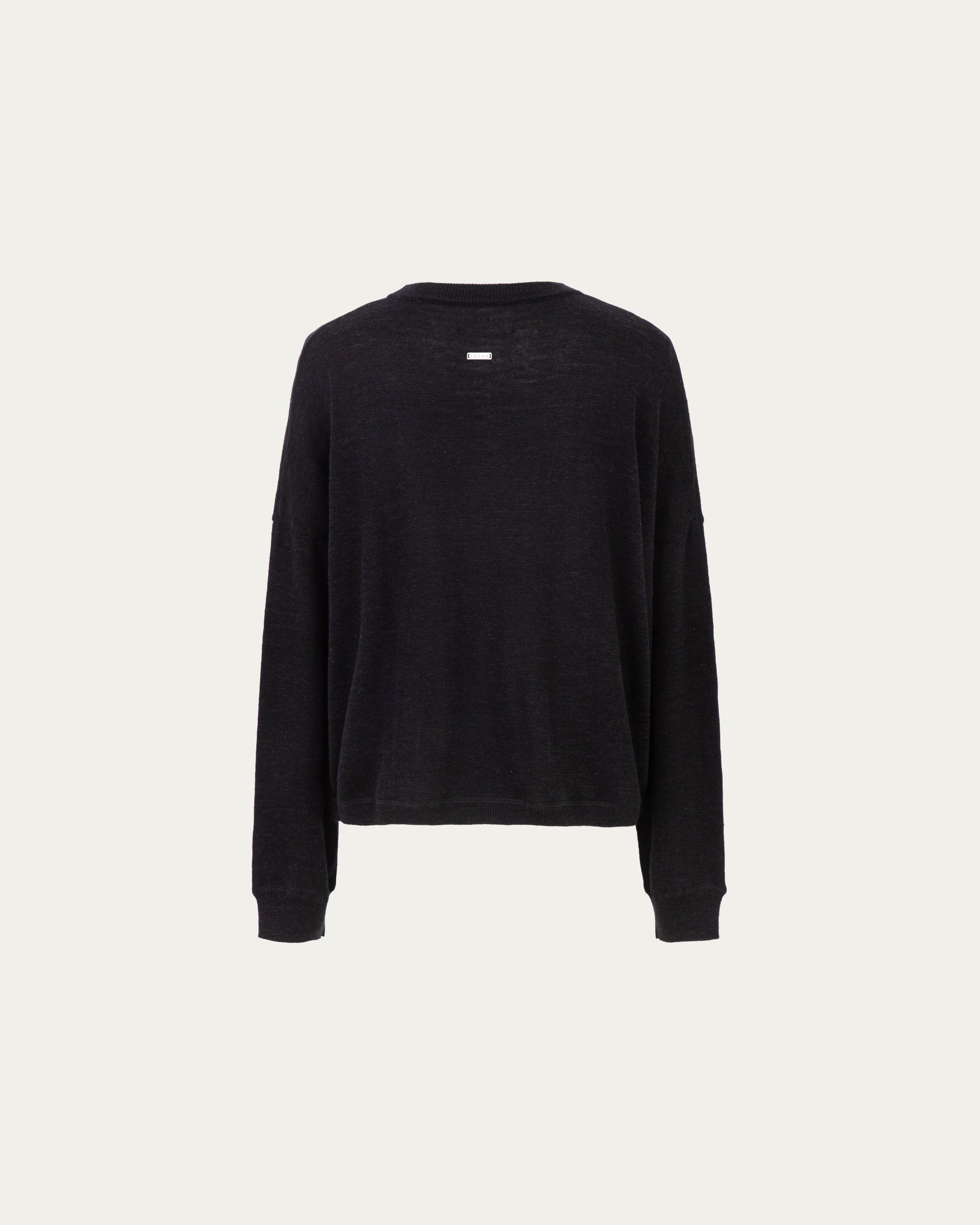 Nilo Knitted Hemp Crewneck (black) on ghost mannequin, back view showing smooth knit and silhouette.