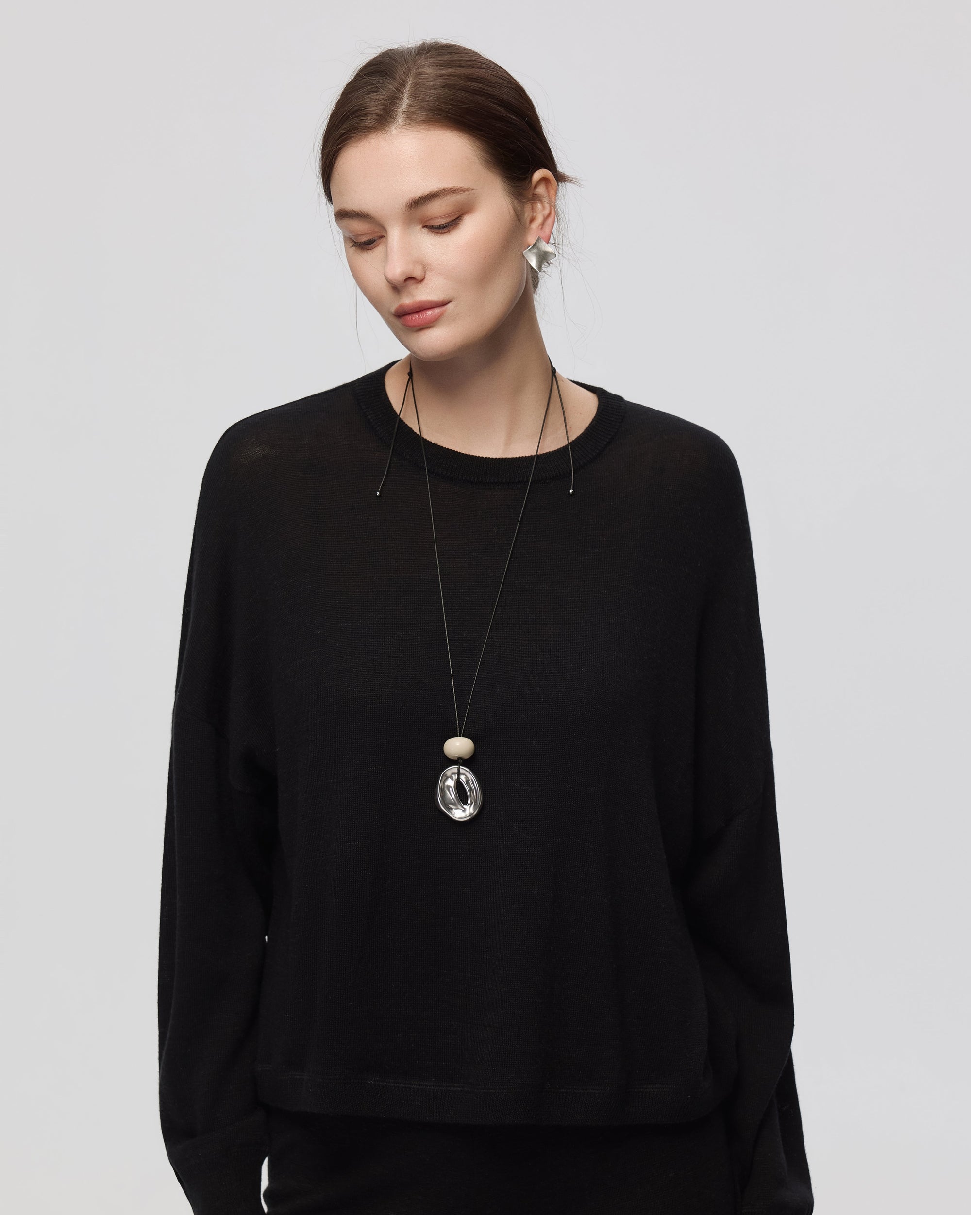 Juana Nilo Knitted Hemp Crewneck (black) styled on model