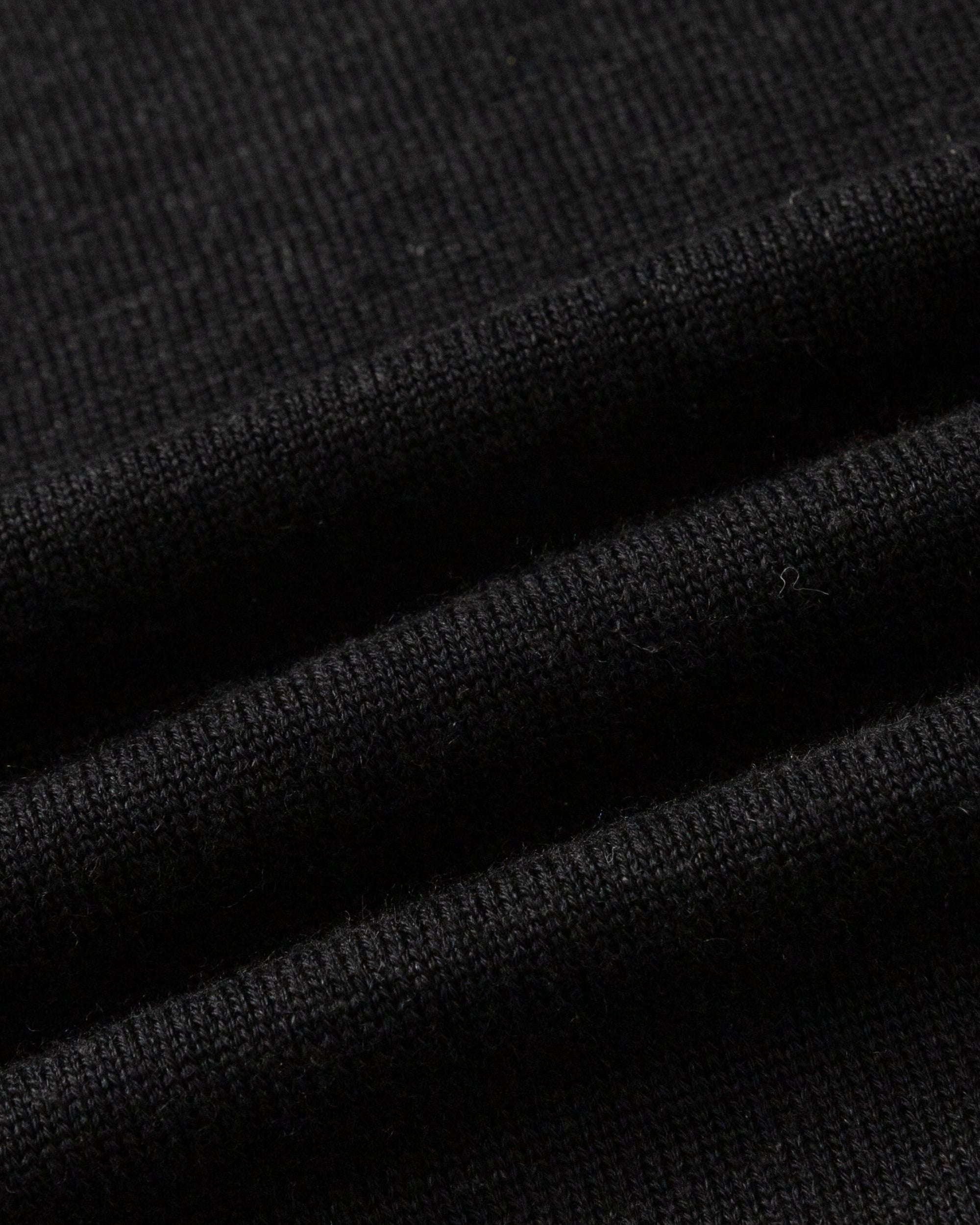Close-up of merino–silk–hemp knit of Nilo Crewneck (black), highlighting soft, breathable texture.