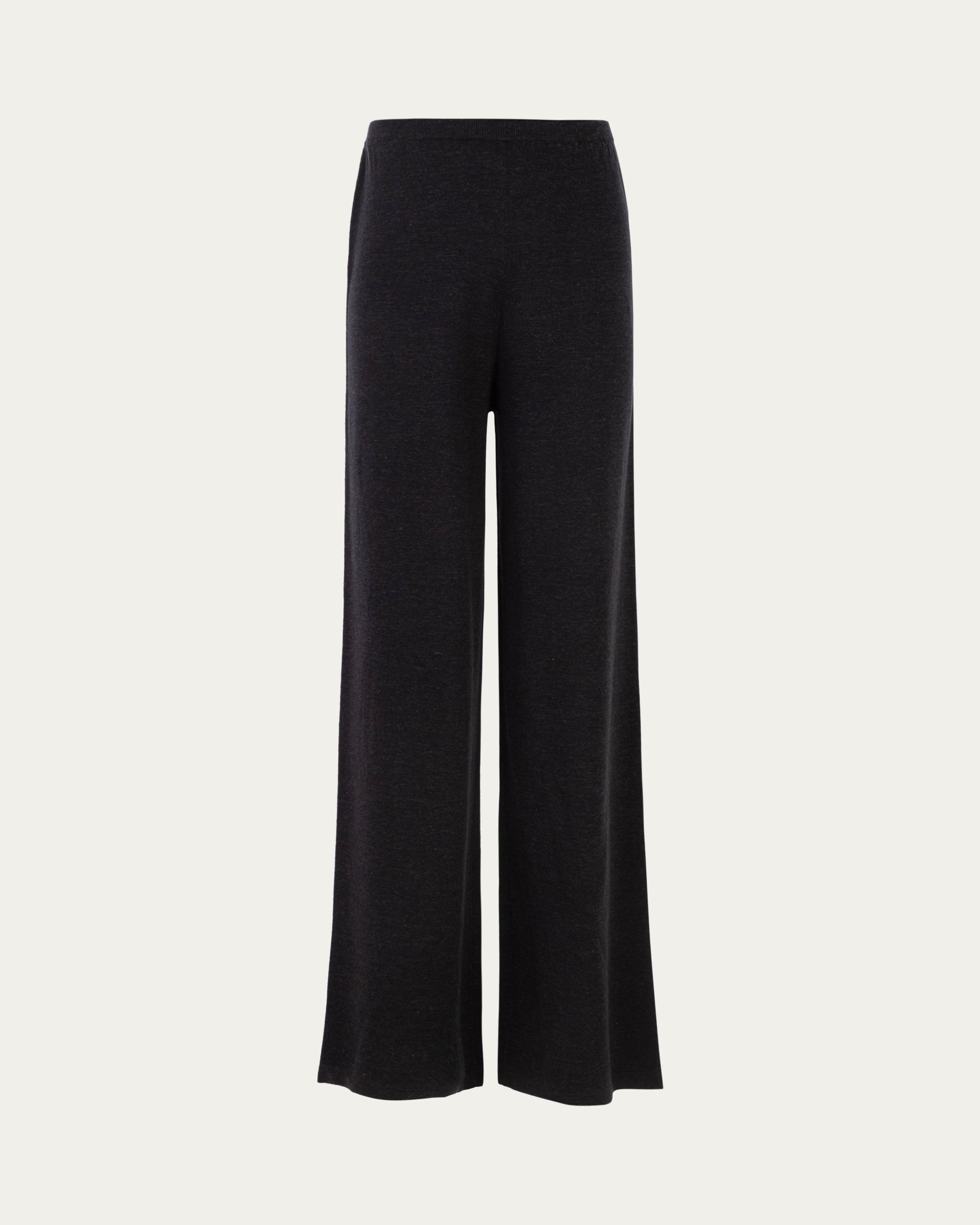 Nilo Knitted Hemp Pull-on Pants (black) on ghost mannequin, front view highlighting high-rise waistband and relaxed leg.