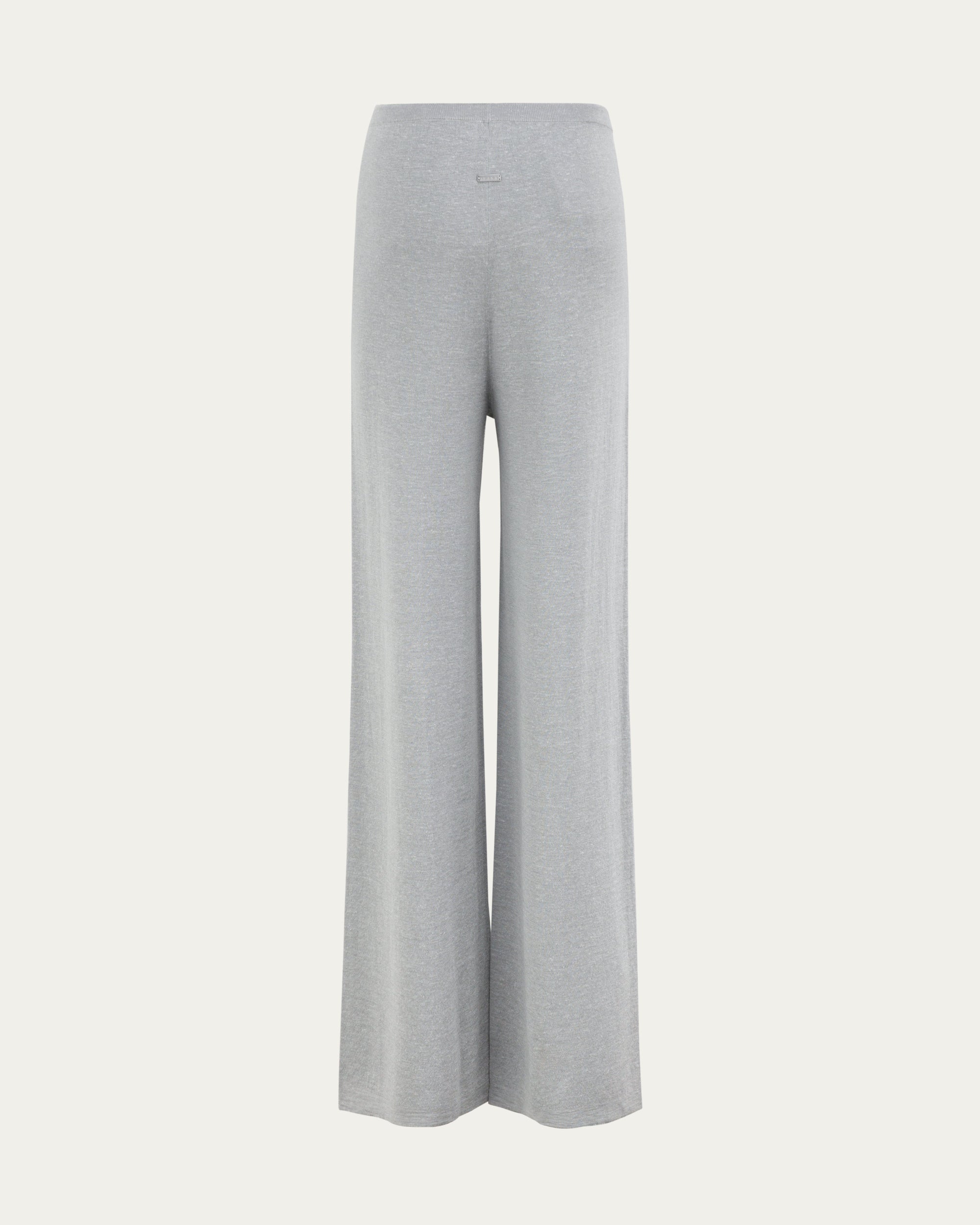 Nilo Knitted Hemp Pull-on Pants (heather gray) on ghost mannequin, back view showing drape and clean finish.