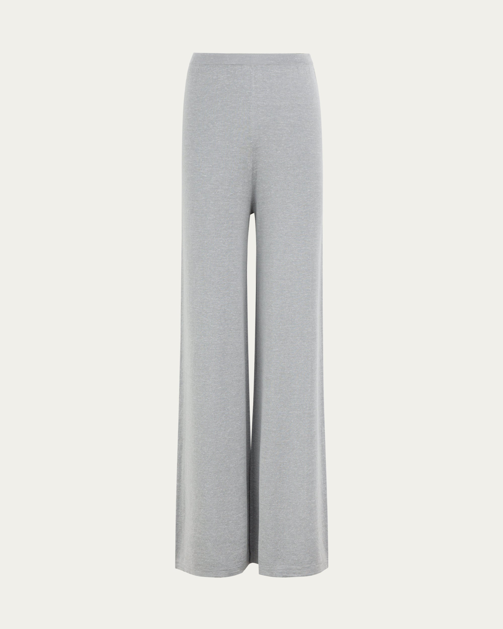 Nilo Knitted Hemp Pull-on Pants (heather gray) on ghost mannequin, front view highlighting high-rise waistband and relaxed leg.