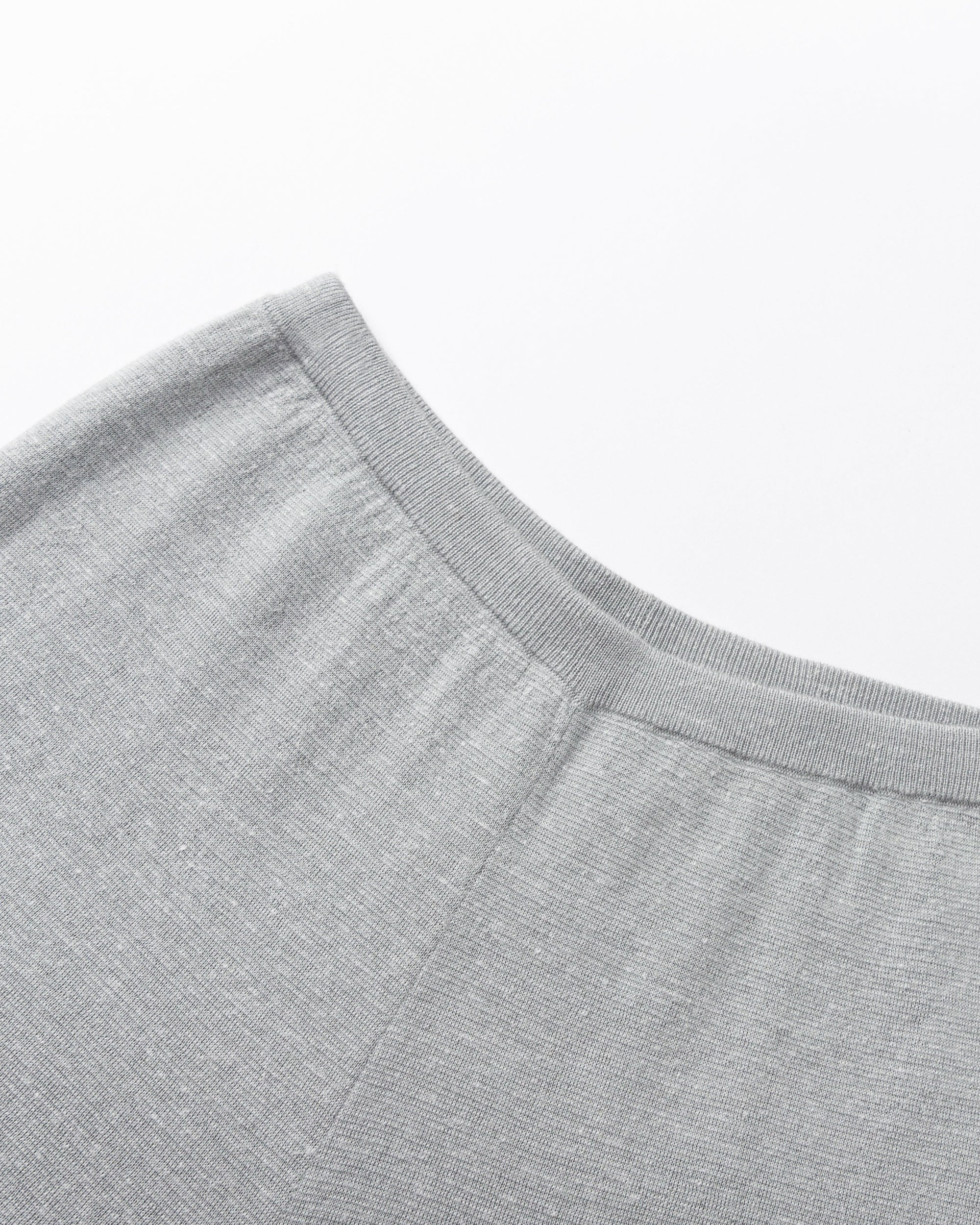 Detail shot of waistband and knit construction on Nilo Knitted Hemp Pull-on Pants (heather gray).