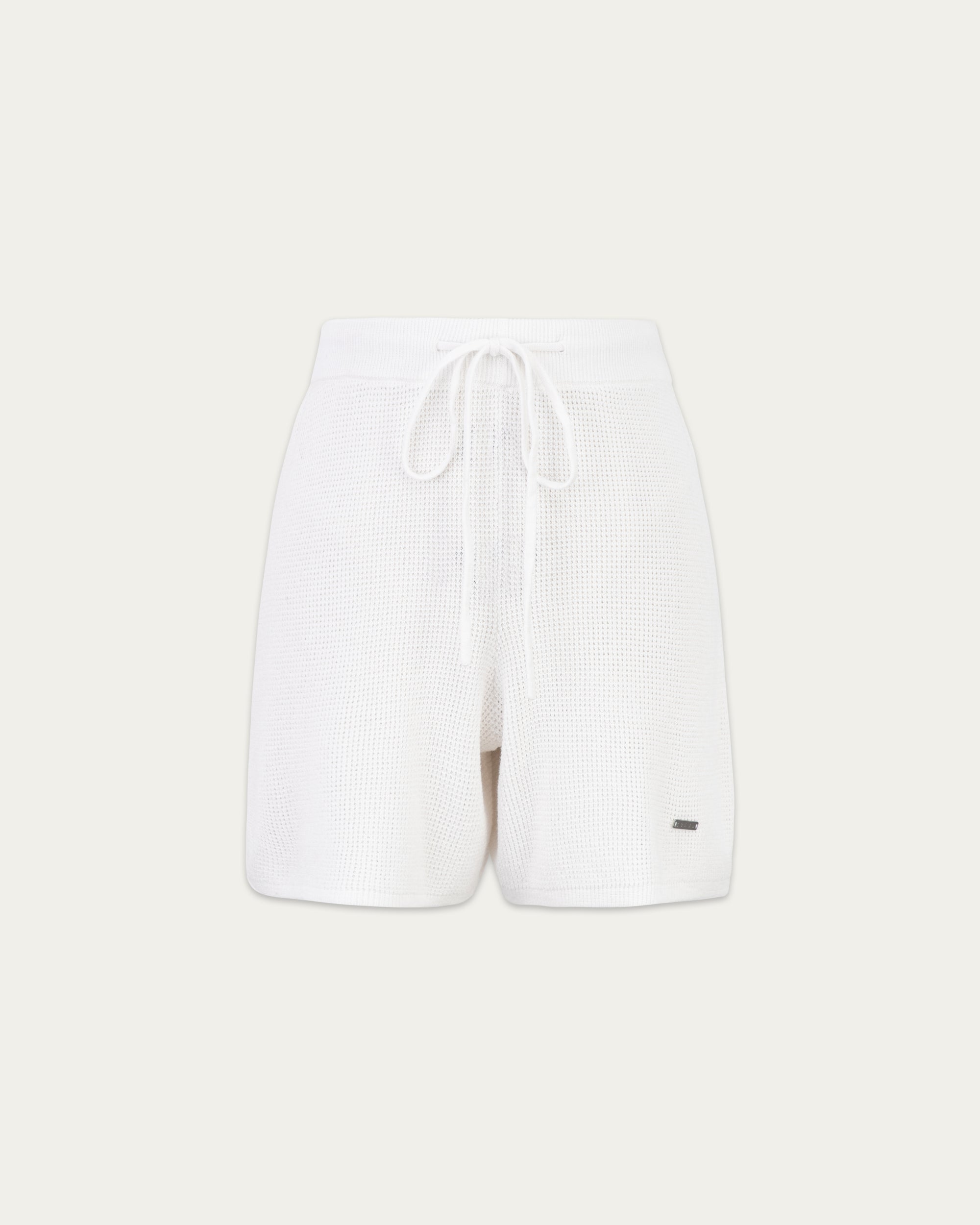 Juana Noa Open Knit Shorts cream (cotton–hemp) ghost front showing pull-on shape and relaxed leg