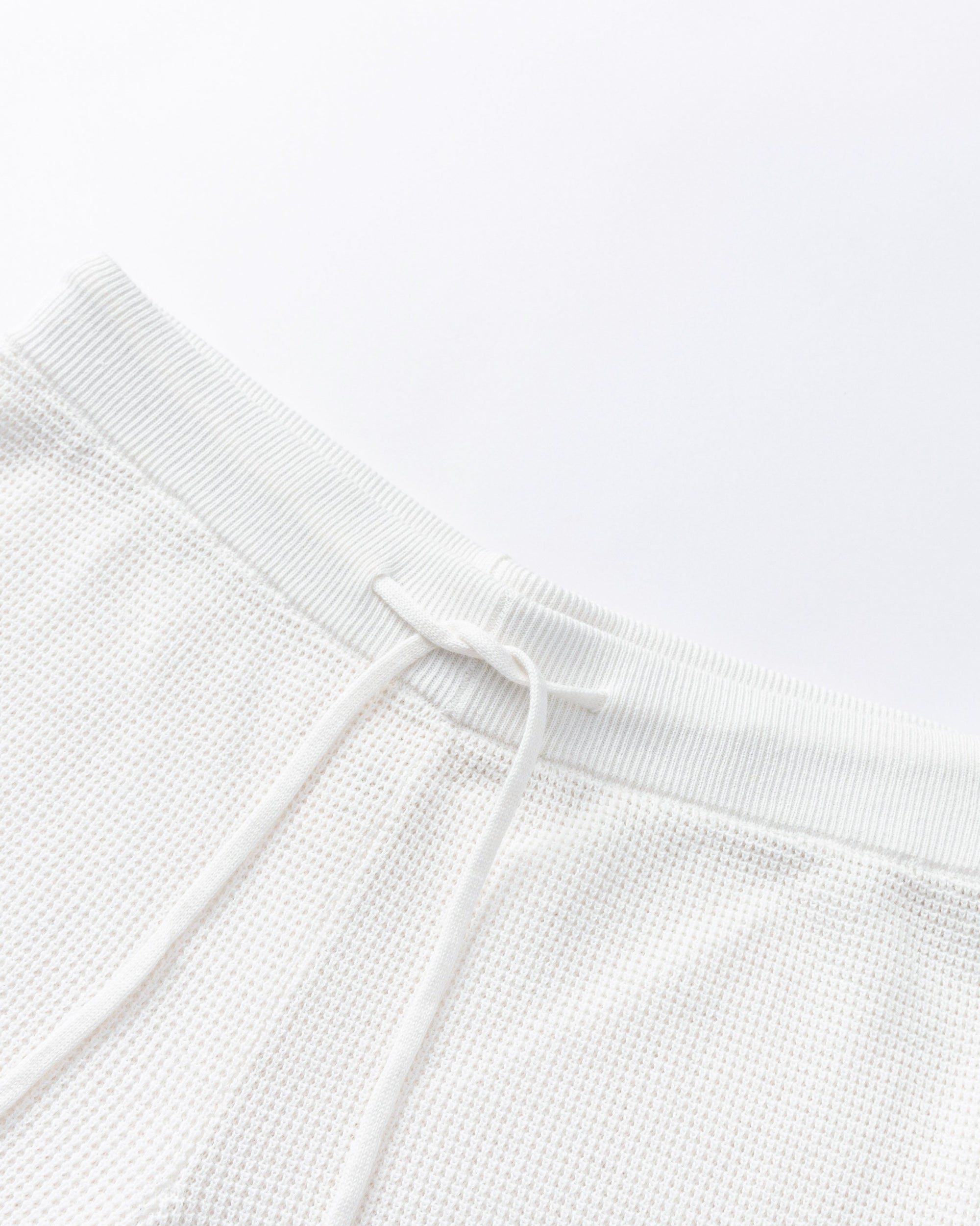 Juana Noa Open Knit Shorts cream (cotton–hemp) layflat showing open-knit texture and elastic waistband