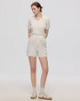 Juana Noa Open Knit Shorts cream
 (cotton–hemp) model main showing relaxed fit and elastic waistband