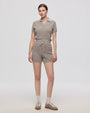 Juana Noa Open Knit Shorts light gray (cotton–hemp) complete look showing set styling and airy knit texture