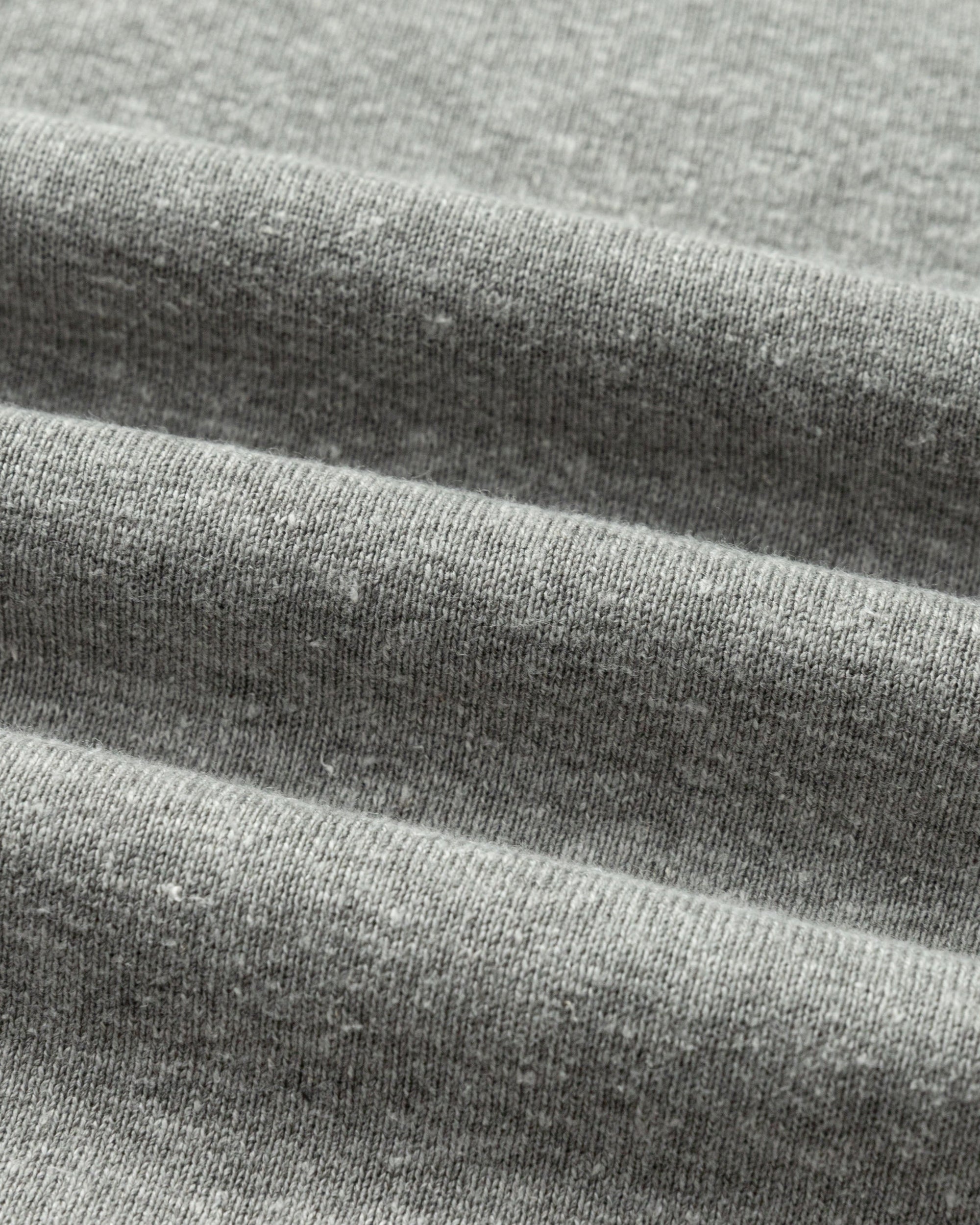 Close-up of the hemp–Tencel™–organic cotton–spandex knit of Off Hours Crewneck Sweater (gray), highlighting breathable texture.