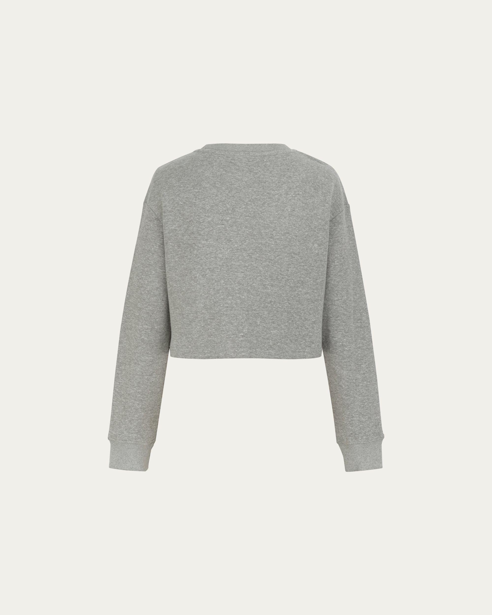 Off Hours Crewneck Sweater (grey) on ghost mannequin, back view showing clean lines and drape.