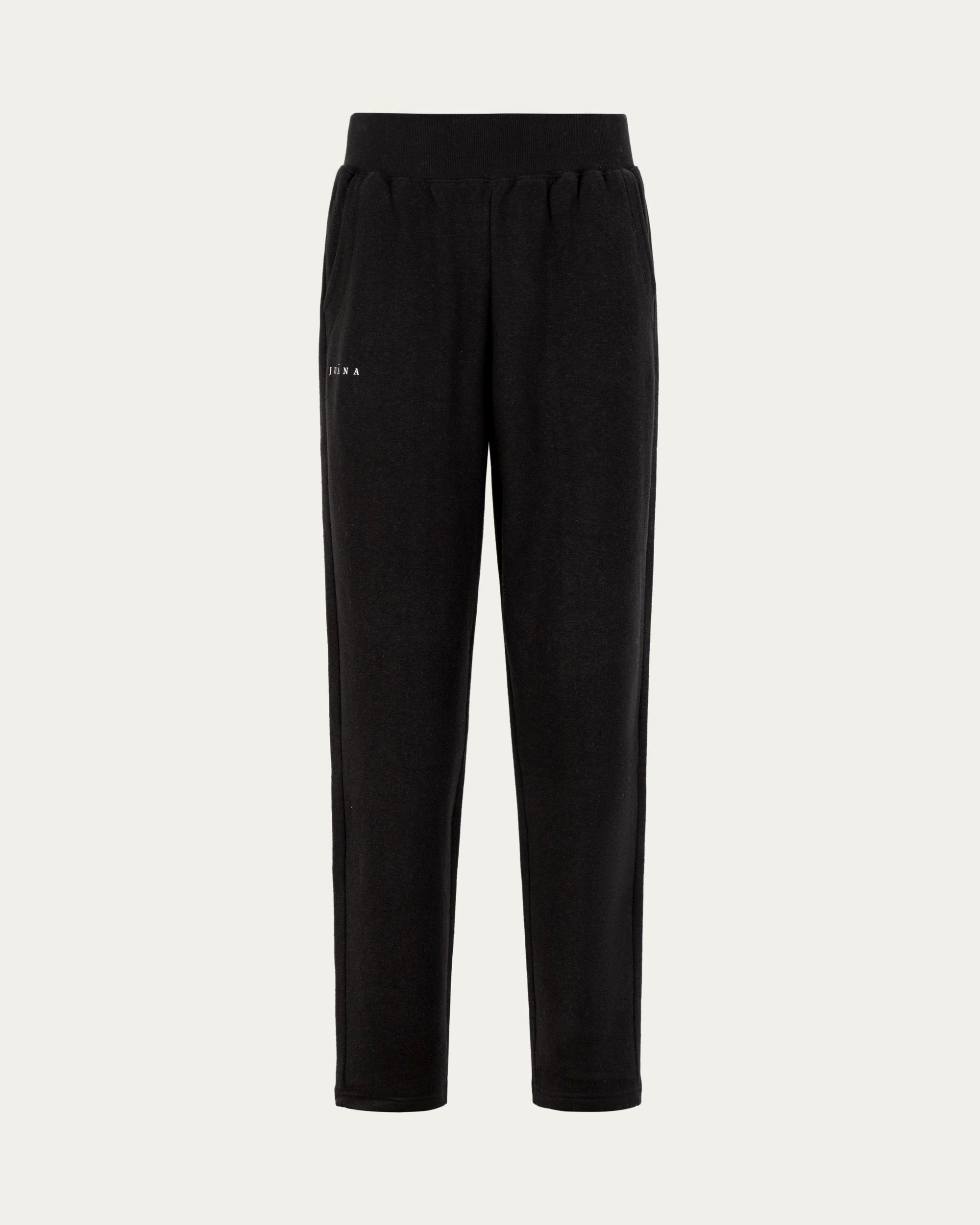 Off Hours Mid Rise Joggers (back) on ghost mannequin, front view showing waistband and tapered leg.