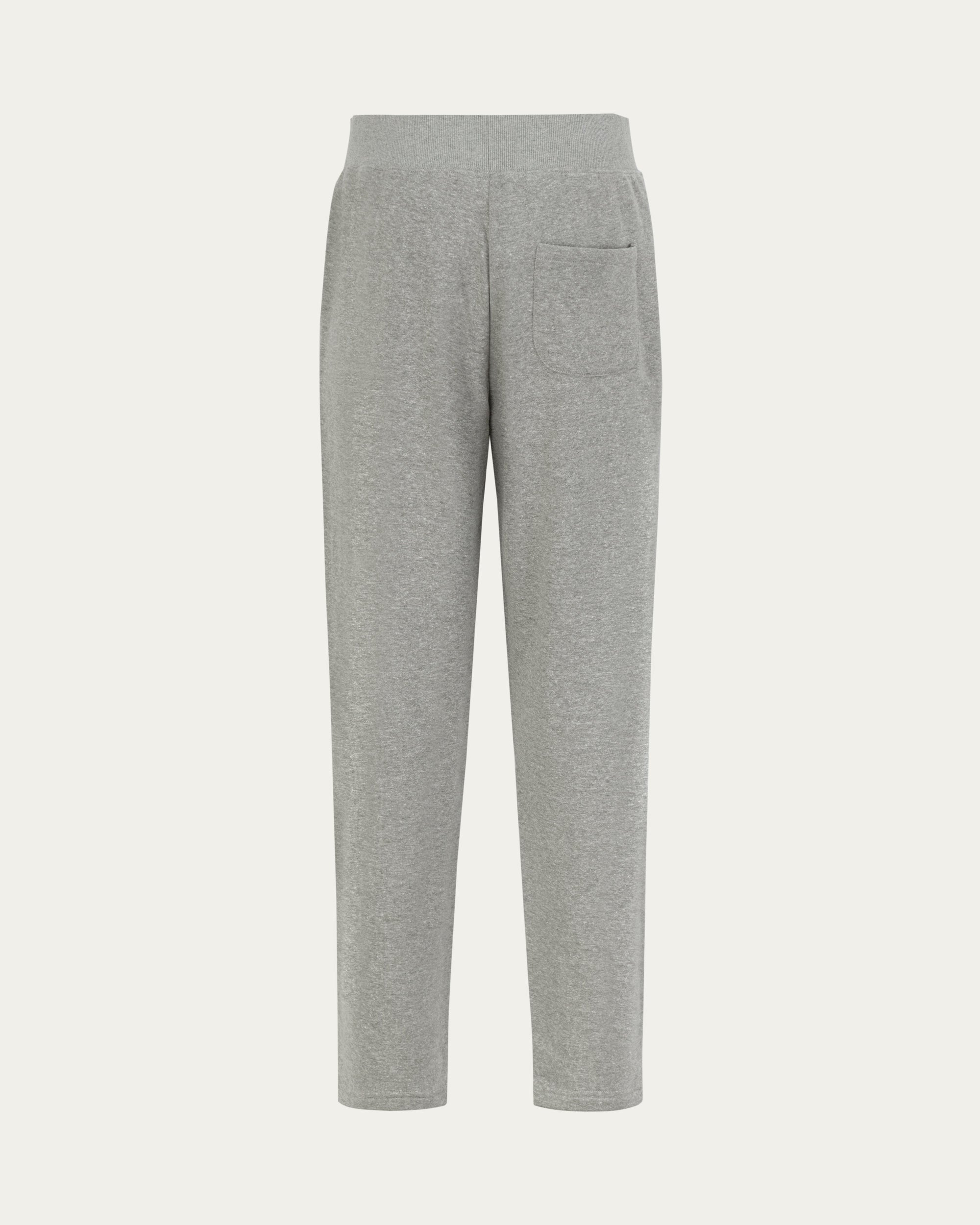 Off Hours Mid Rise Joggers (gray) on ghost mannequin, back view highlighting relaxed seat and clean seams.