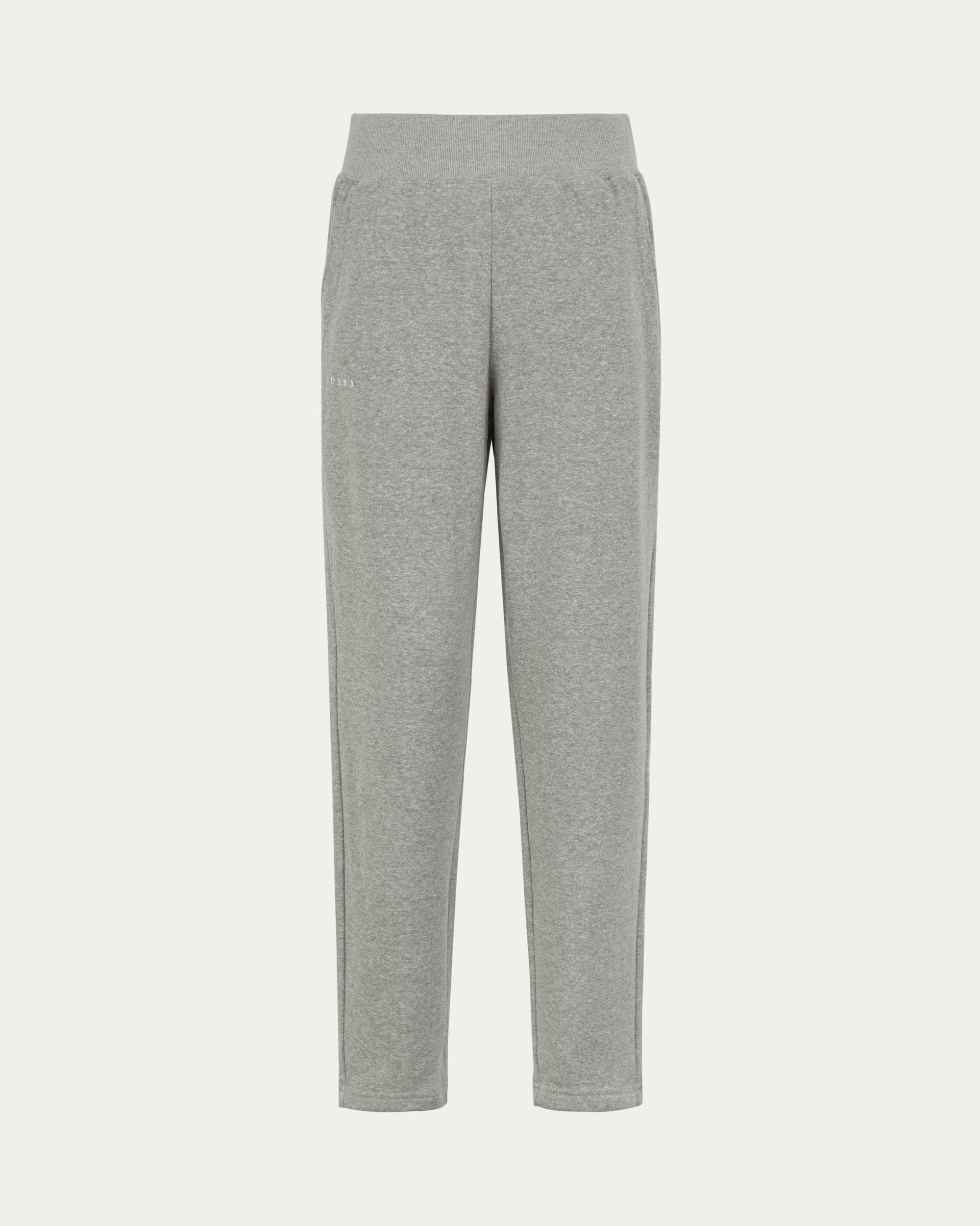 Off Hours Mid Rise Joggers (grey) on ghost mannequin, front view showing waistband and tapered leg.
