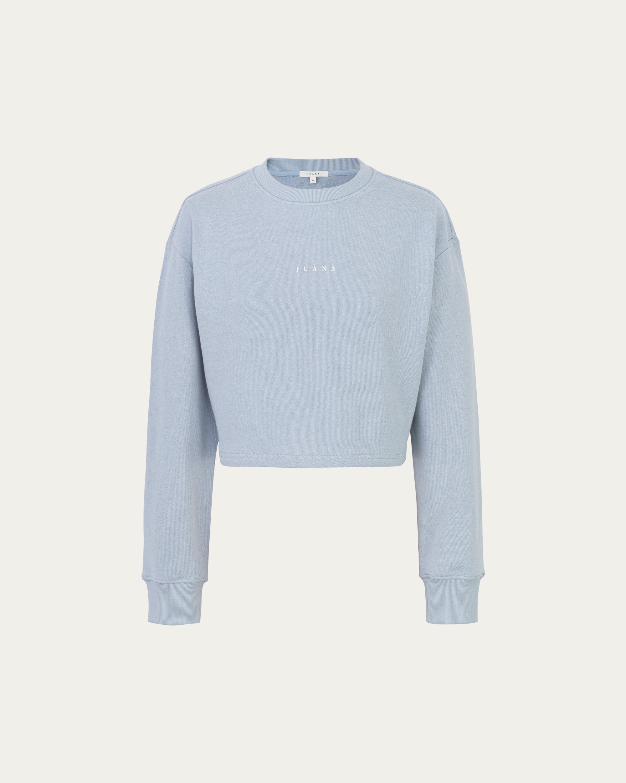 Juana Off Hours Natural Crewneck Sweater Light Blue (hemp–organic cotton) front silhouette and crew neckline