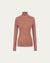 Ossa Knitted Hemp Turtleneck (Mocha Mousse) on ghost mannequin, front view highlighting clean neckline and smooth drape.