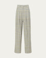 Plaid Theory High Rise Trousers (yellow-grey plaid) on ghost mannequin, front view highlighting high-rise waist and tapered leg.