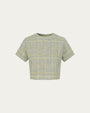 Plaid Theory Top (yellow-grey plaid) on ghost mannequin, front view highlighting clean lines and plaid placement.