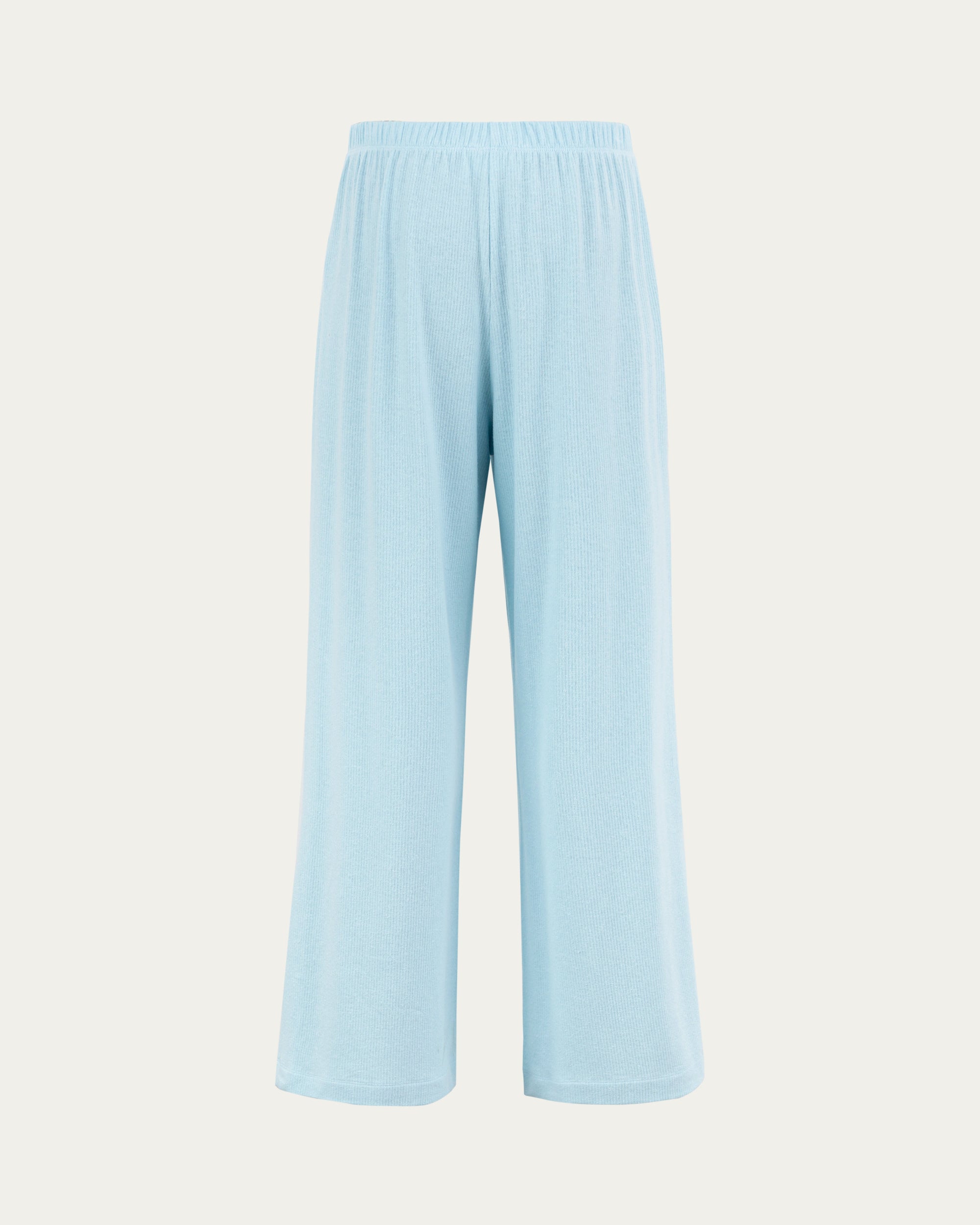 Juana Selene Lounge Pants sky blue (hemp–tencel–spandex) ghost back view with full-length straight drape