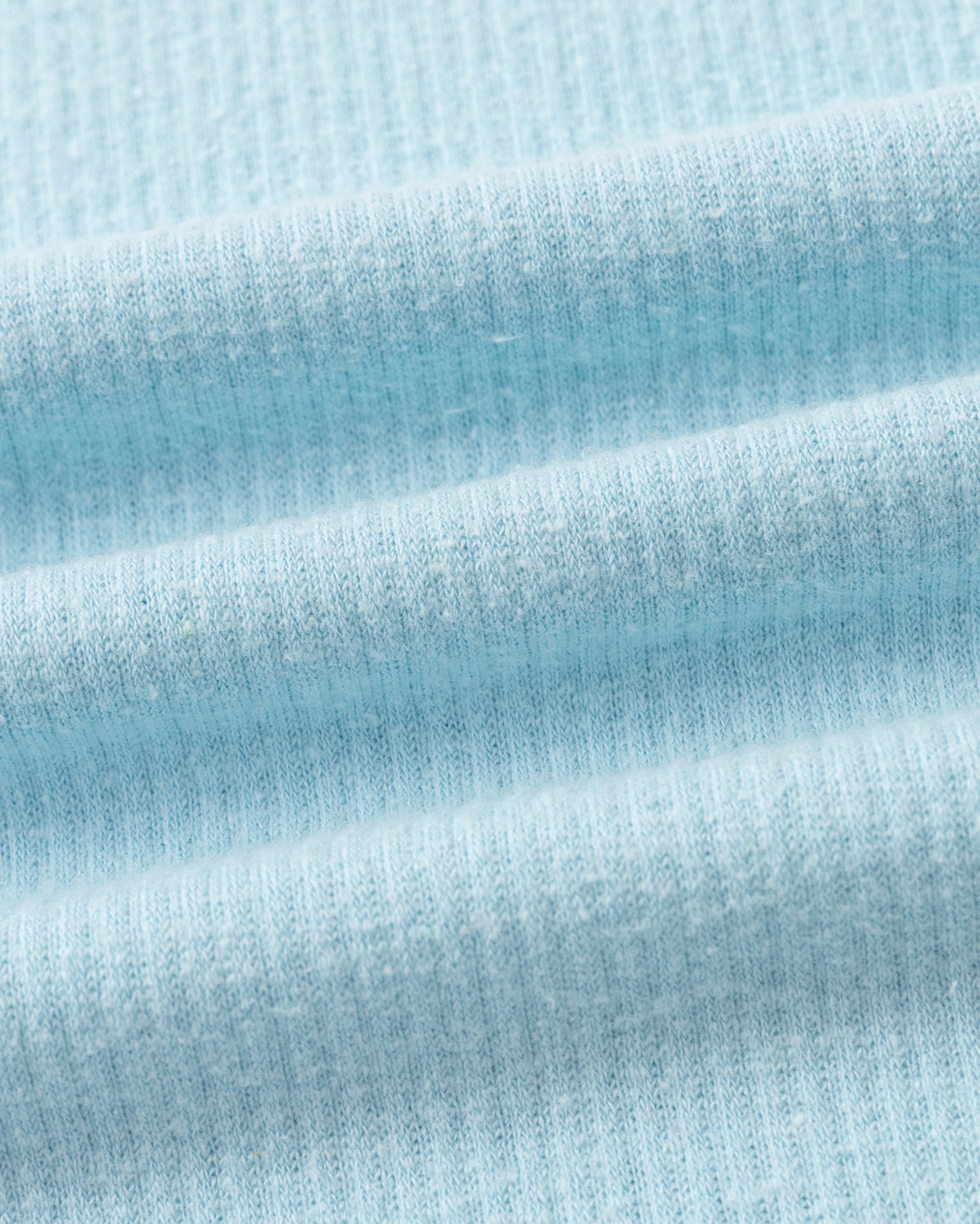 Juana Selene Lounge Pants sky blue (hemp–tencel–spandex) textile close-up showing spongy rib knit texture