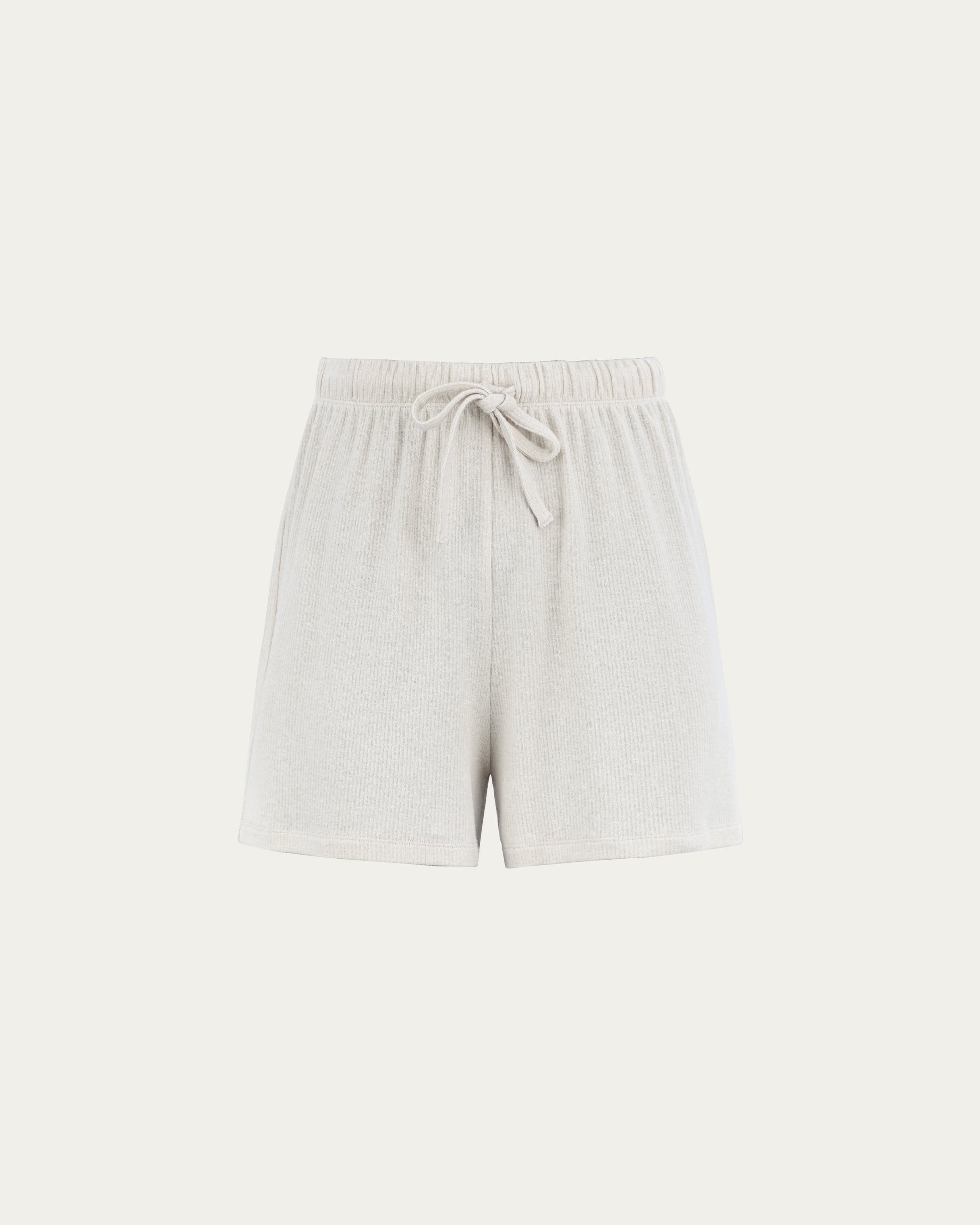 Juana Selene Shorts cement (hemp–tencel–spandex) ghost front view with elastic waistband and clean front