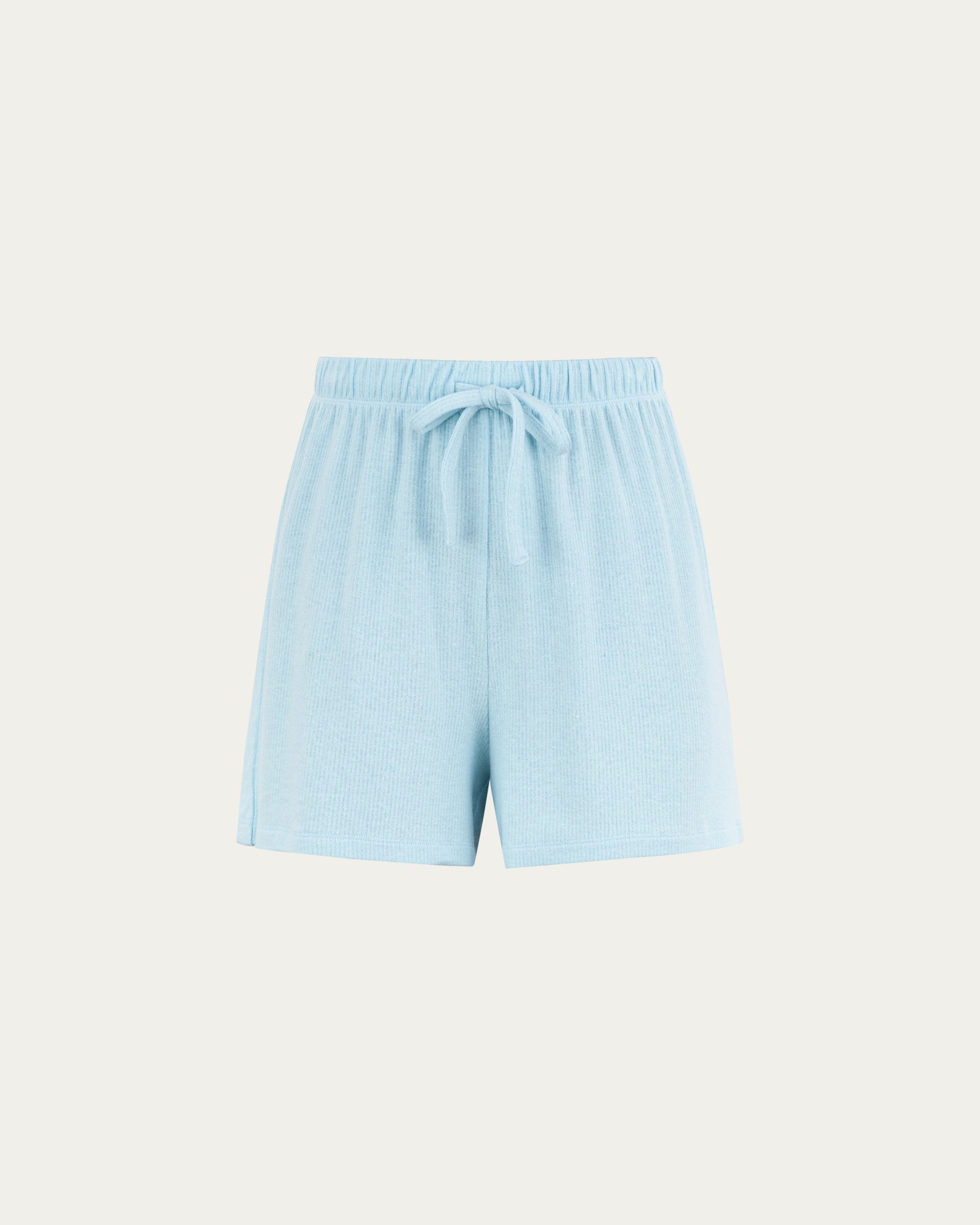 Juana Selene Shorts sky blue (hemp–tencel–spandex) ghost front view with elastic waistband and clean front