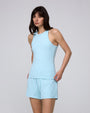 Juana Selene Shorts sky blue (hemp–tencel–spandex) model main image with relaxed fit