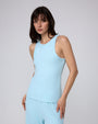 Juana Selene Tank sky blue (hemp–Tencel) styled look showing rib-knit texture