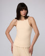 Juana Selene Tank tan (hemp–Tencel) model main image showing slim fit