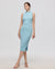 Juana Sera Rib Knit Skirt blue (sustainable hemp–cotton) on model showing body-skimming fit and rib knit texture