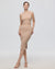 Juana Sera Rib Knit Skirt tan (sustainable hemp–cotton) on model showing body-skimming fit and rib knit texture