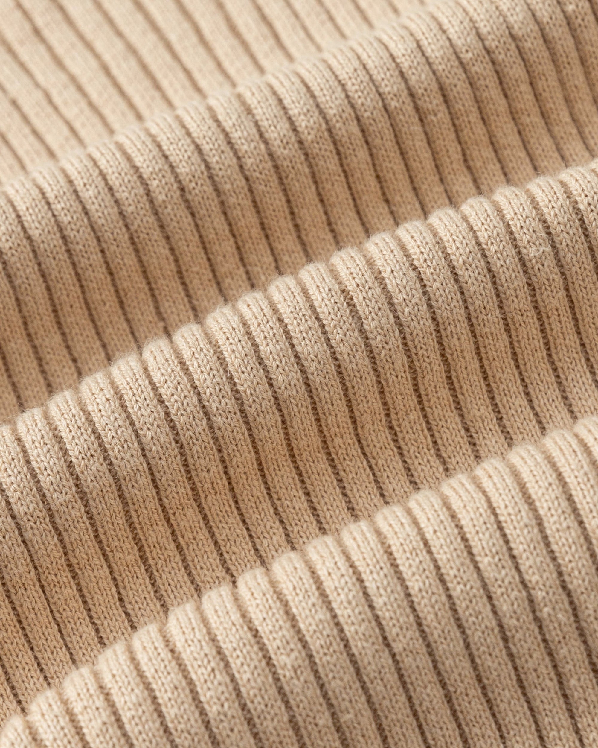Juana Sera Rib Knit Skirt tan (sustainable hemp–cotton) textile swatch showing rib knit and soft hand feel