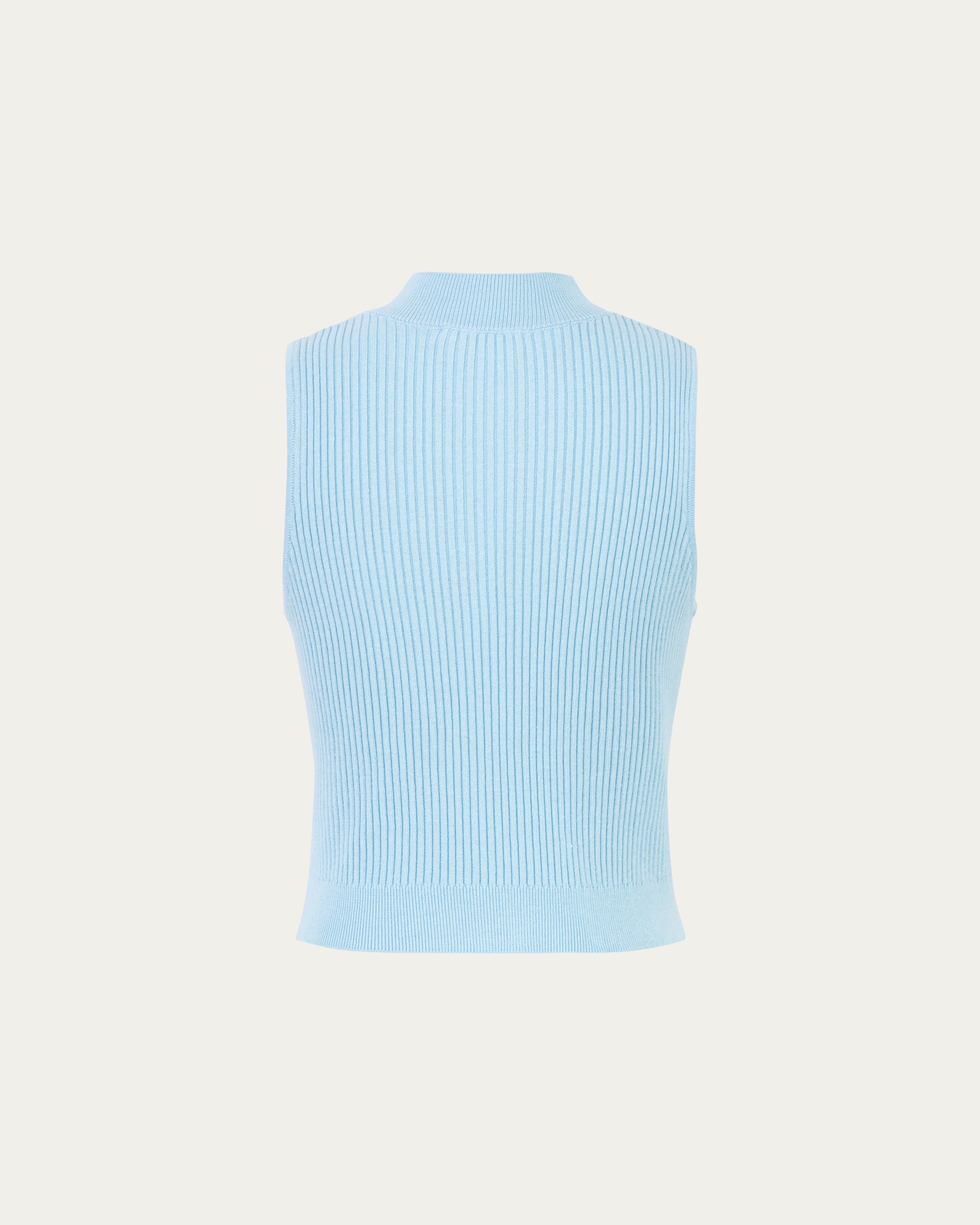 Juana Sera Rib Knit Tank blue (hemp–cotton) ghost back showing clean back line and rib knit drape