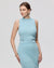 Juana Sera Rib Knit Tank blue (hemp–cotton) on model showing high neckline and streamlined fit