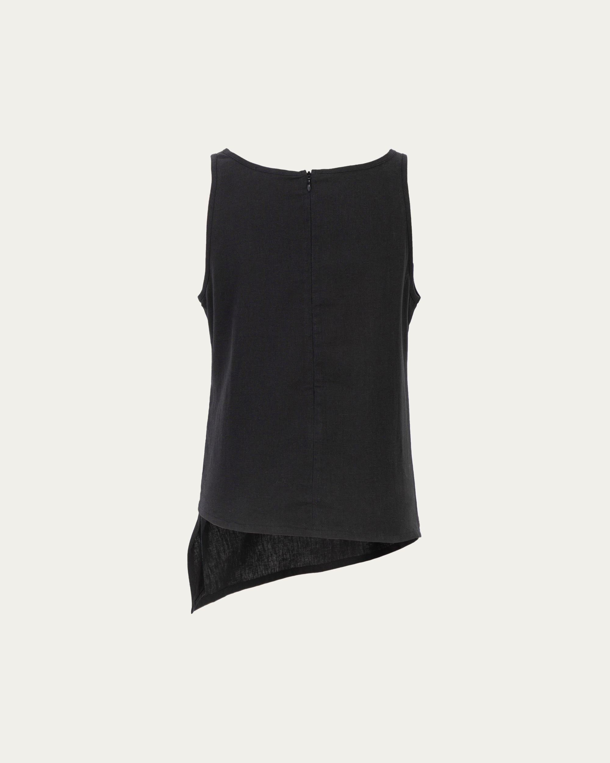 Juana Sienna Pleated Tank black (hemp–cotton) ghost back showing back zip opening