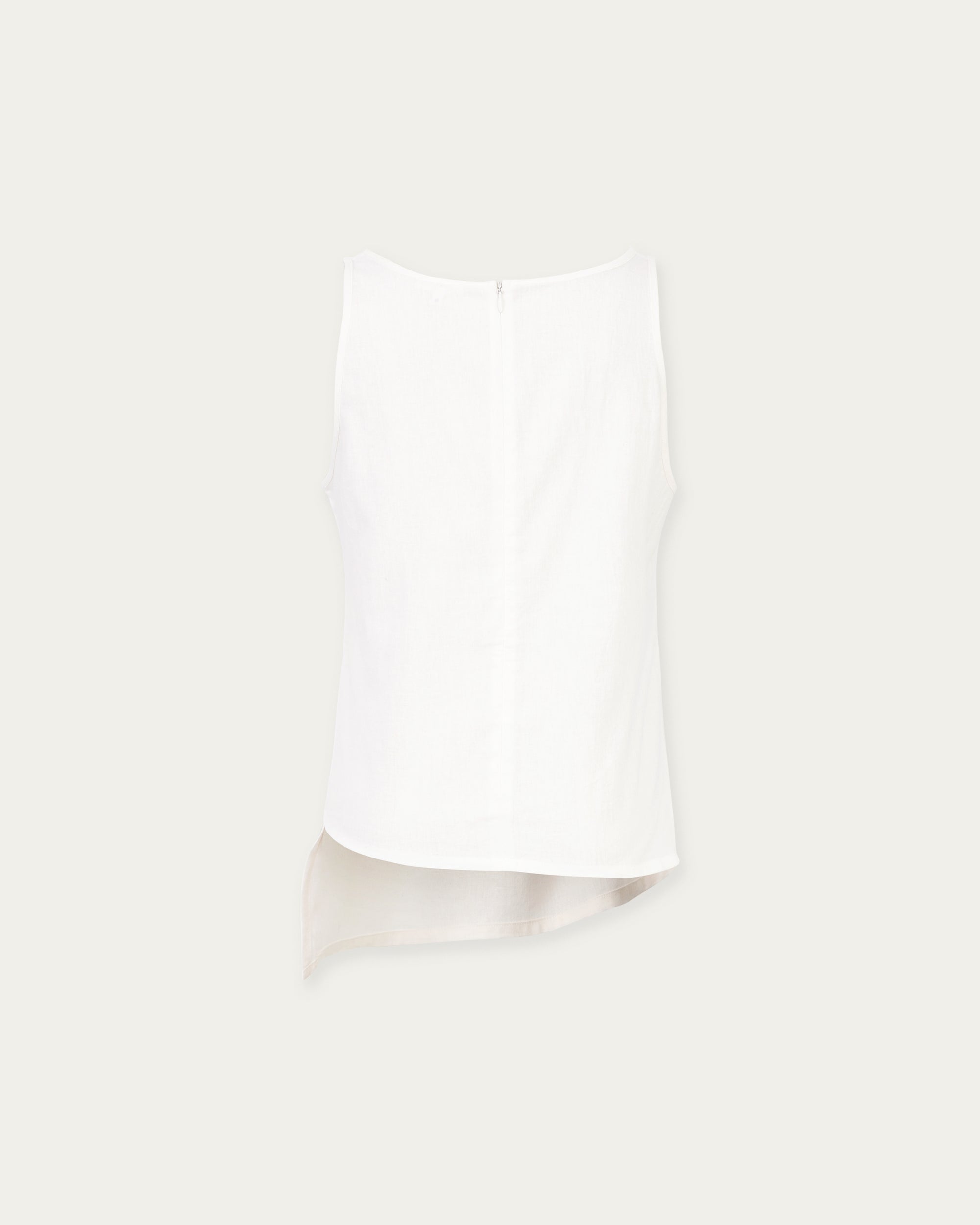 Juana Sienna Pleated Tank white (hemp–cotton) ghost back showing back zip opening