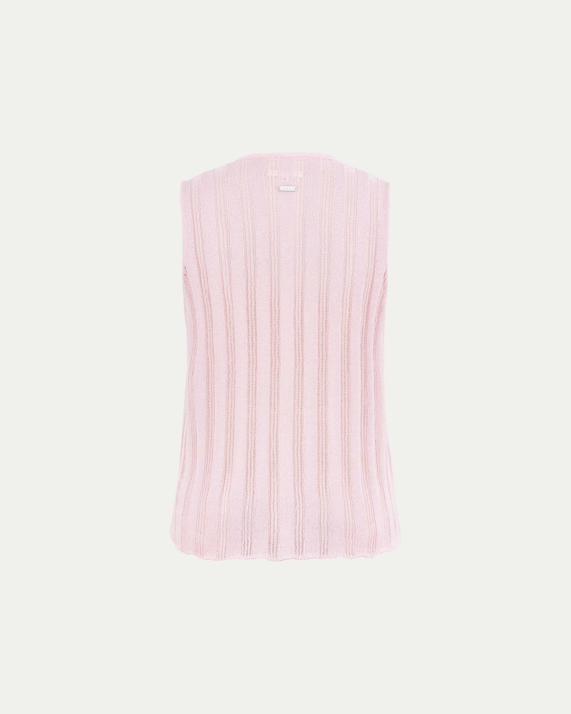 Juana Sumire Open Knit Button Front Tank light pink (cotton–cellulose–rayon blend) ghost back view with open knit texture