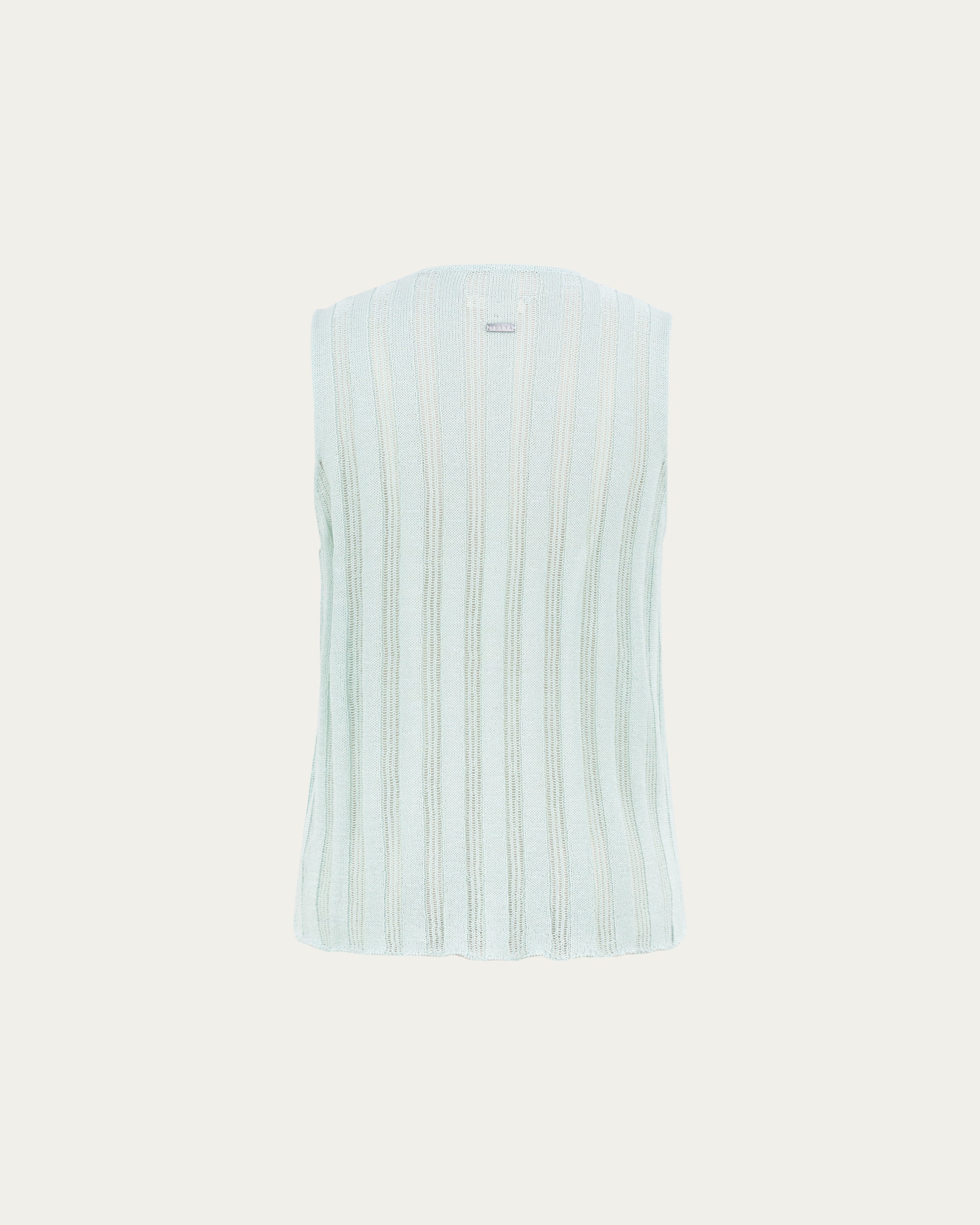 Juana Sumire Open Knit Button Front Tank seafoam (cotton–cellulose–rayon blend) ghost back view with open knit texture