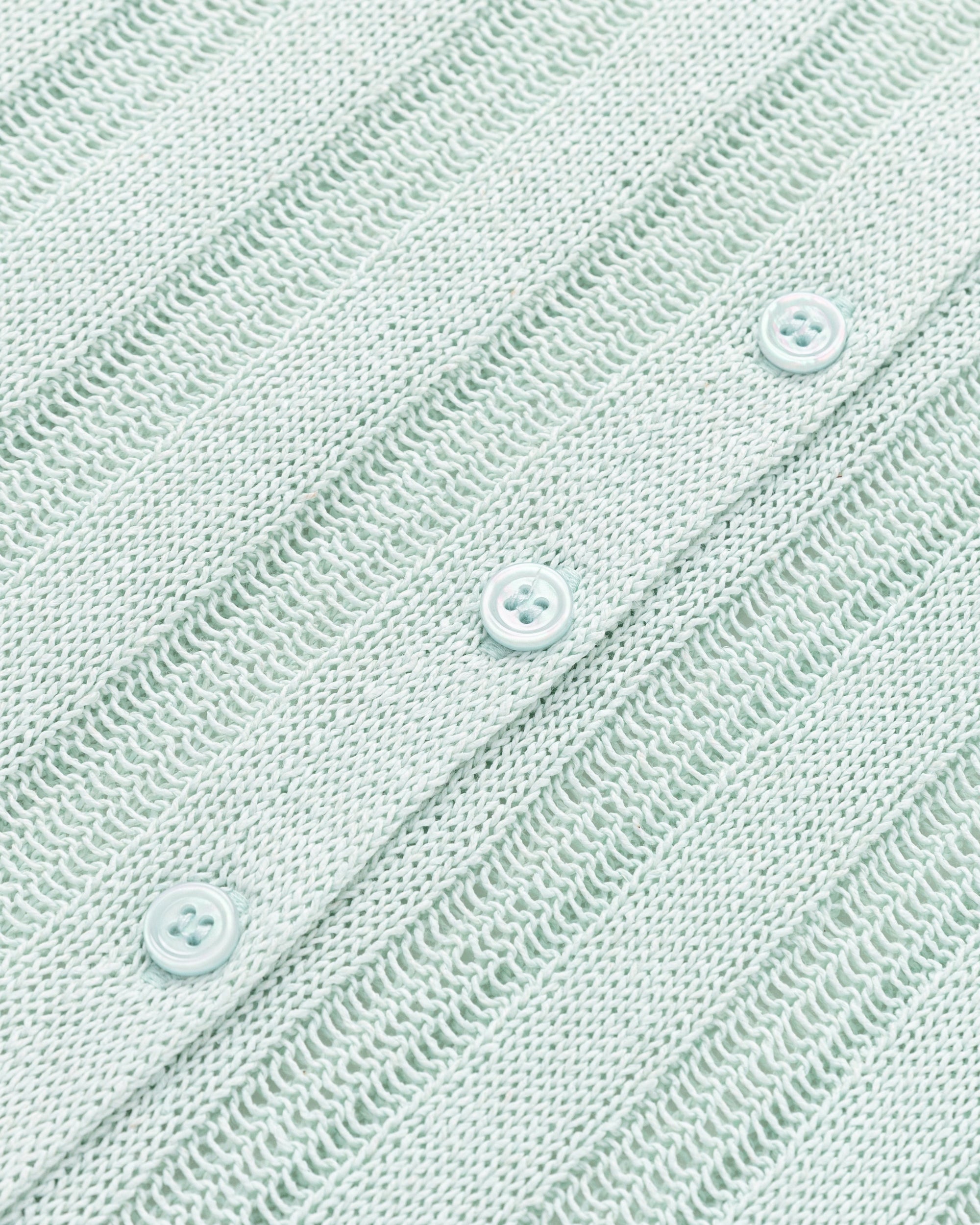 Juana Sumire Open Knit Button Front Tank seafoam (cotton–cellulose–rayon blend) textile close-up with open knit construction