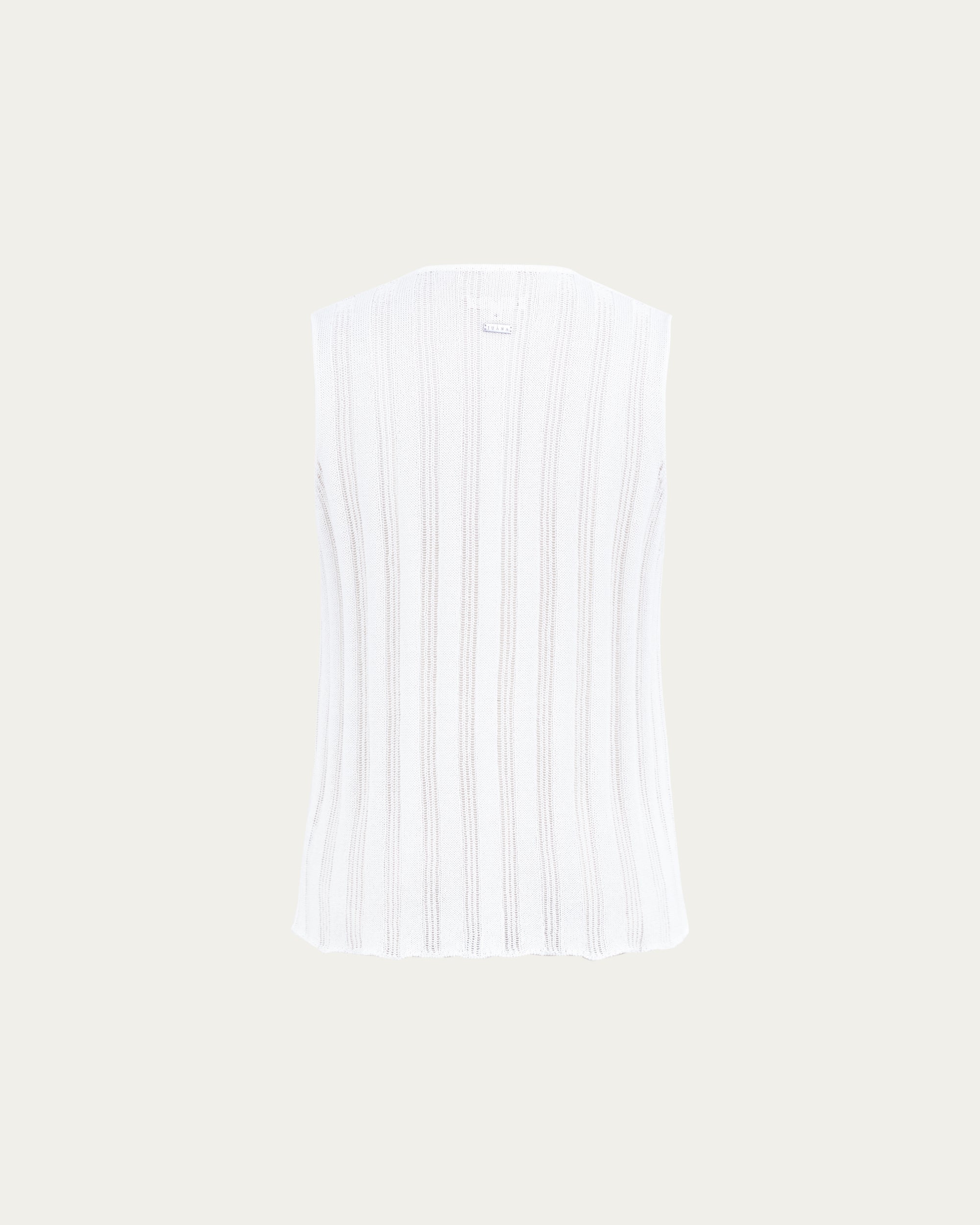 Juana Sumire Open Knit Button Front Tank white (cotton–cellulose–rayon blend) ghost back view with open knit texture