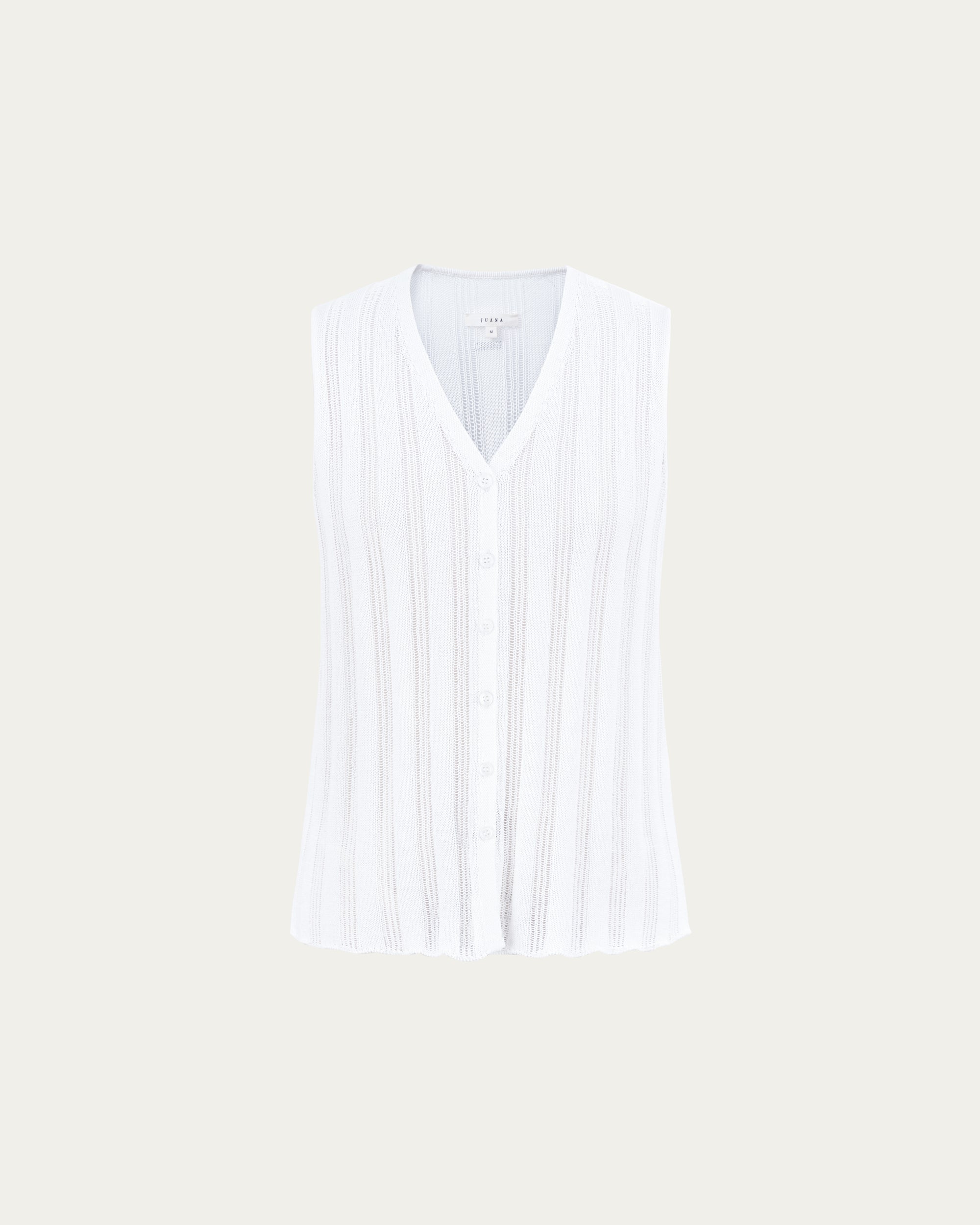 Juana Sumire Open Knit Button Front Tank white (cotton–cellulose–rayon blend) ghost front view with form-fitting silhouette