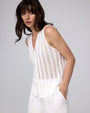 Juana Sumire Open Knit Button Front Tank white (cotton–cellulose–rayon blend) model main view with button front