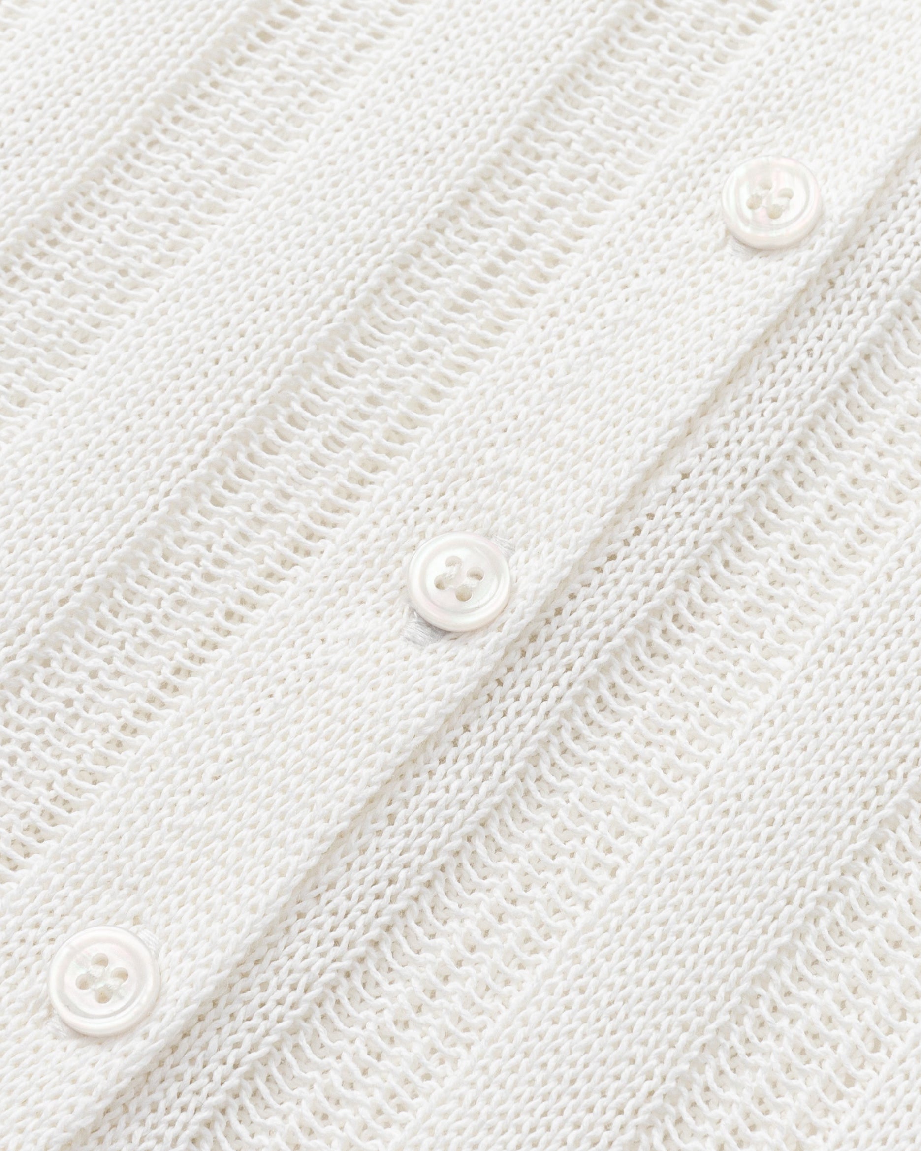 Juana Sumire Open Knit Button Front Tank white (cotton–cellulose–rayon blend) textile close-up with open knit construction