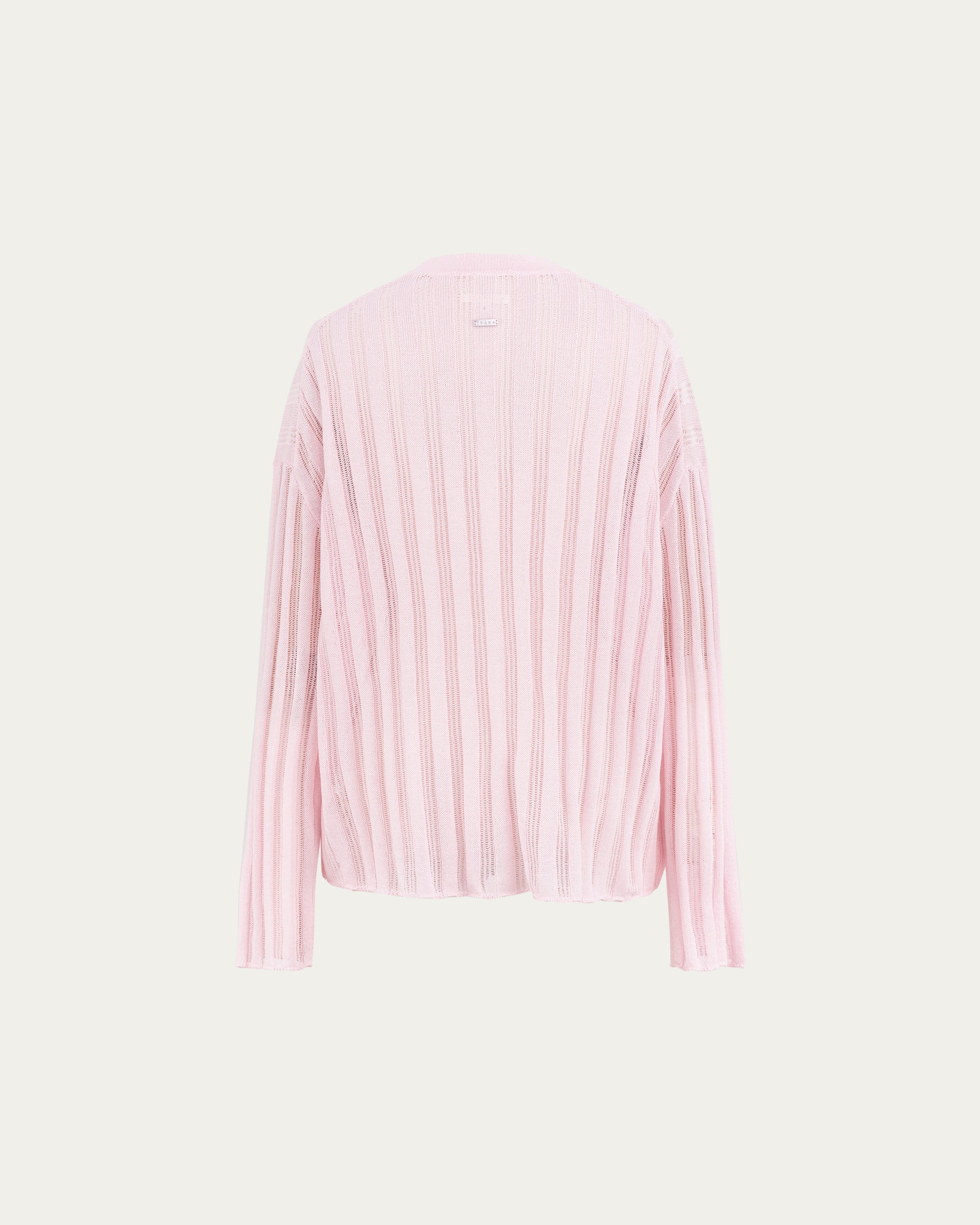 Juana Sumire Open Knit Striped Cardigan light pink (cotton–cellulose–rayon blend) ghost back view with striped open knit texture