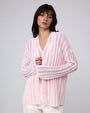 Juana Sumire Open Knit Striped Cardigan light pink (cotton–cellulose–rayon blend) model look 1 showing lightweight layering