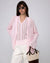 Juana Sumire Open Knit Striped Cardigan light pink (cotton–cellulose–rayon blend) model main view with relaxed fit