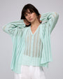 Juana Sumire Open Knit Striped Cardigan seafoam (cotton–cellulose–rayon blend) model main view with relaxed fit
