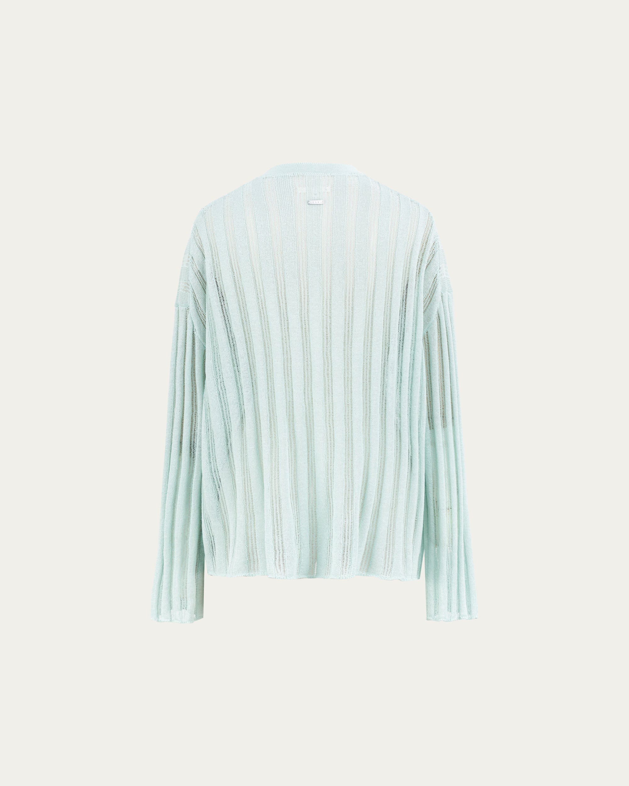 Juana Sumire Open Knit Striped Cardigan seafoam (cotton–cellulose–rayon blend) ghost back view with striped open knit texture