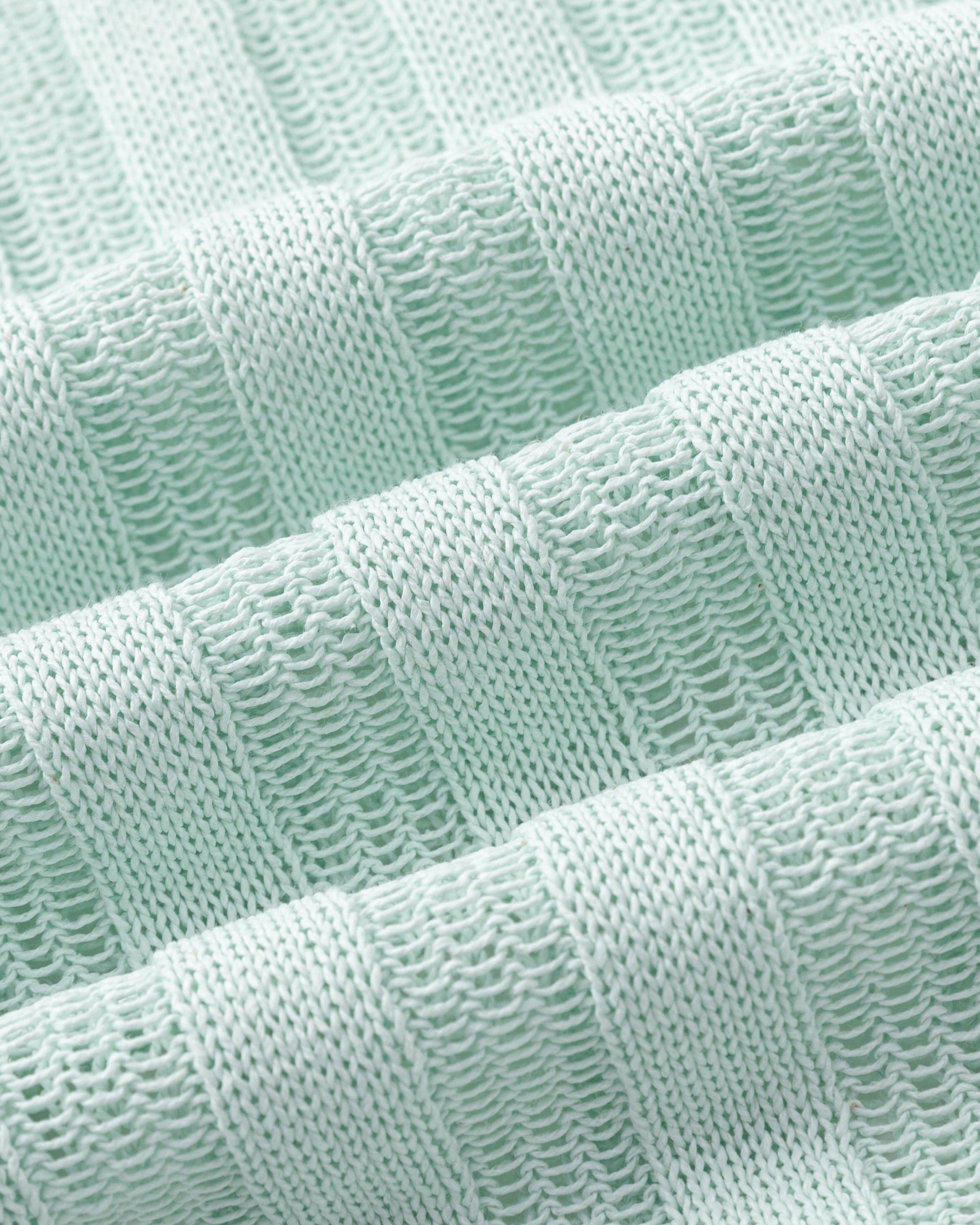Juana Sumire Open Knit Striped Cardigan seafoam (cotton–cellulose–rayon blend) textile close-up showing airy paper-derived yarn texture